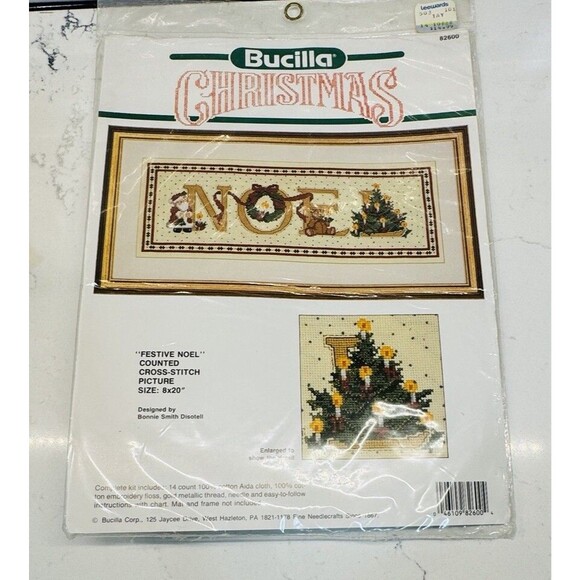 Vtg Bucilla Counted Cross Stitch Kit Festive Noel 8x20 Christmas Tree Santa - Picture 4 of 11